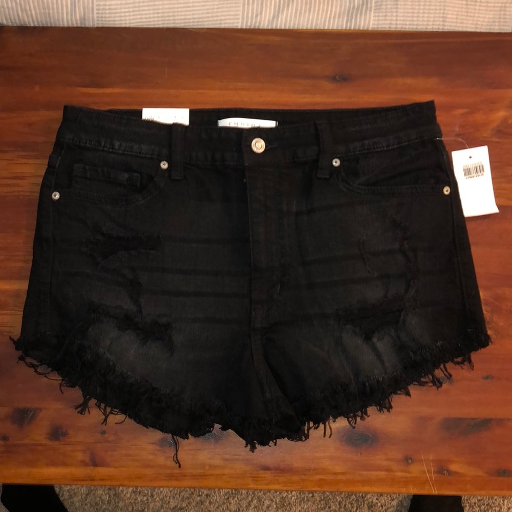 NWT Black distressed jean shorts
